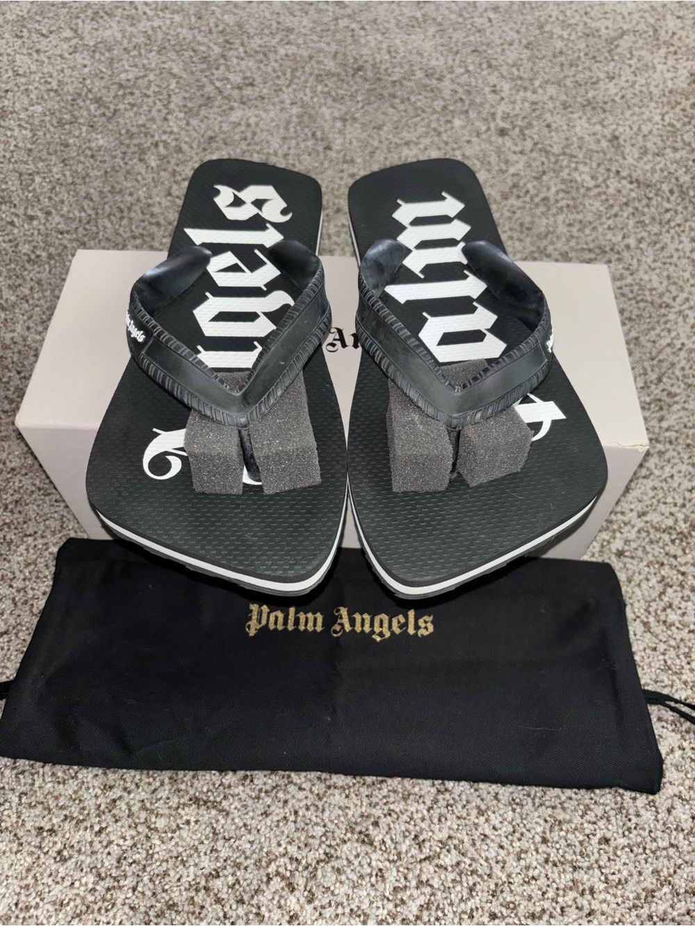 Palm Angels Black and White Logo Flip Flops